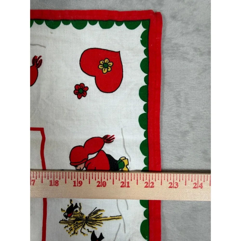 VTG Trad'l Swedish Christmas Tablecloth 22x22 White Red Scandinavia Tomte Gnomes